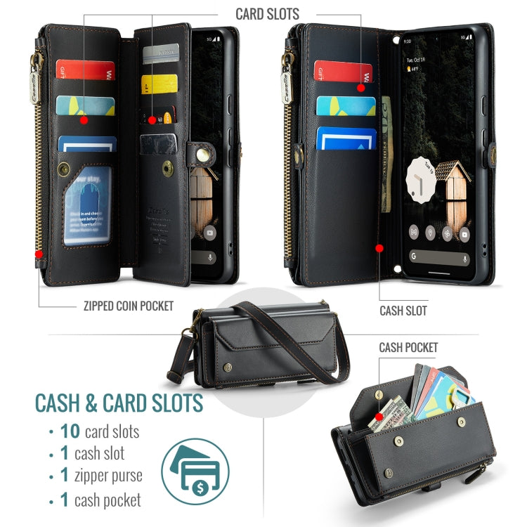 For Google Pixel 9 Pro XL / 10 Pro XL CaseMe C36 Card Slots Zipper Wallet RFID Anti-theft Leather Phone Case(Black)