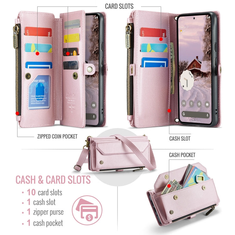 For Google Pixel 9 Pro XL / 10 Pro XL CaseMe C36 Card Slots Zipper Wallet RFID Anti-theft Leather Phone Case(Pink)