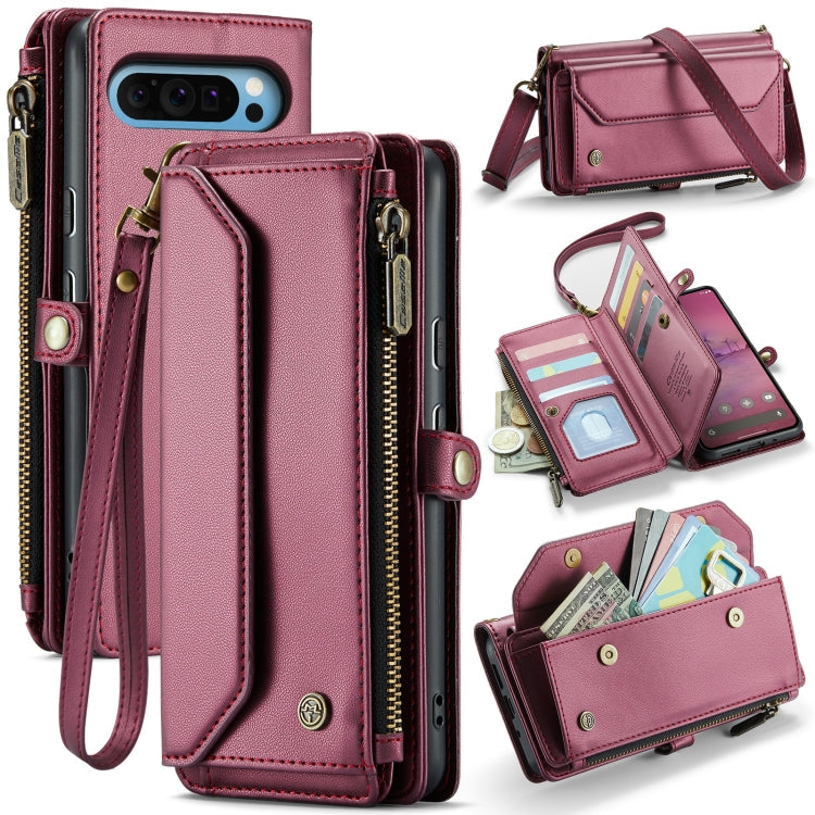 For Google Pixel 9 Pro XL / 10 Pro XL CaseMe C36 Card Slots Zipper Wallet RFID Anti-theft Leather Phone Case(Wine)