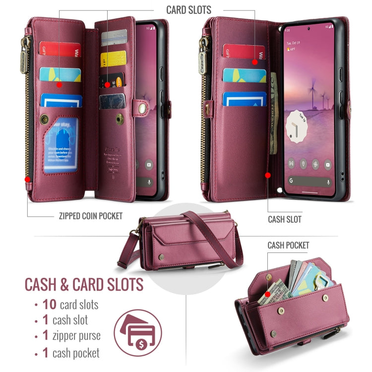 For Google Pixel 9 Pro XL / 10 Pro XL CaseMe C36 Card Slots Zipper Wallet RFID Anti-theft Leather Phone Case(Wine)