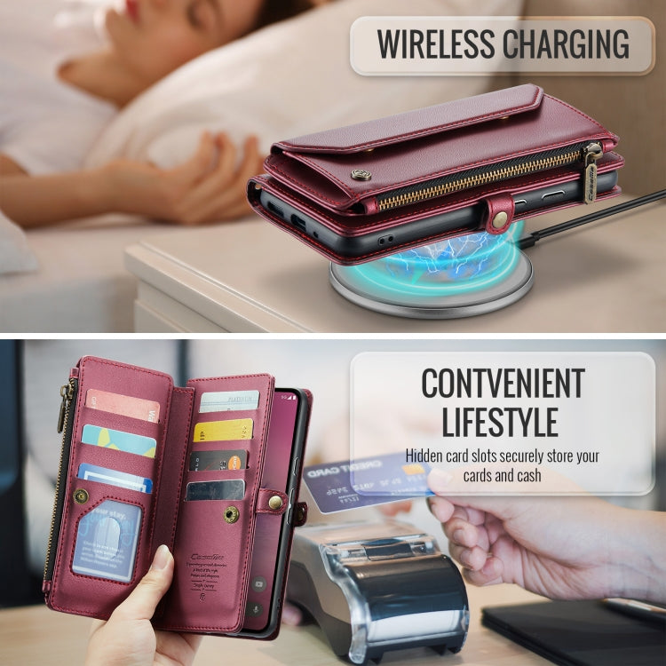 For Google Pixel 9 Pro XL / 10 Pro XL CaseMe C36 Card Slots Zipper Wallet RFID Anti-theft Leather Phone Case(Wine)