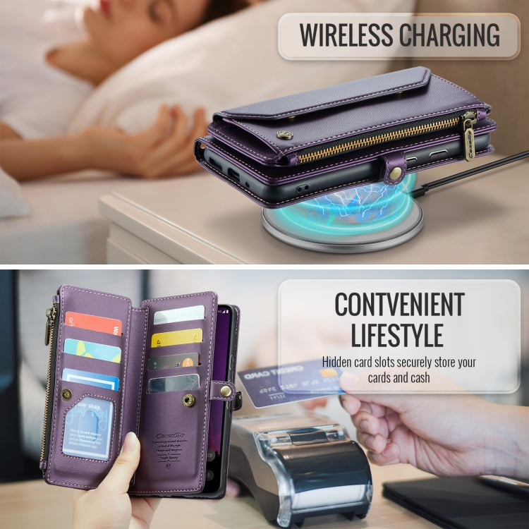 For Google Pixel 9 Pro XL / 10 Pro XL CaseMe C36 Card Slots Zipper Wallet RFID Anti-theft Leather Phone Case(Purple)
