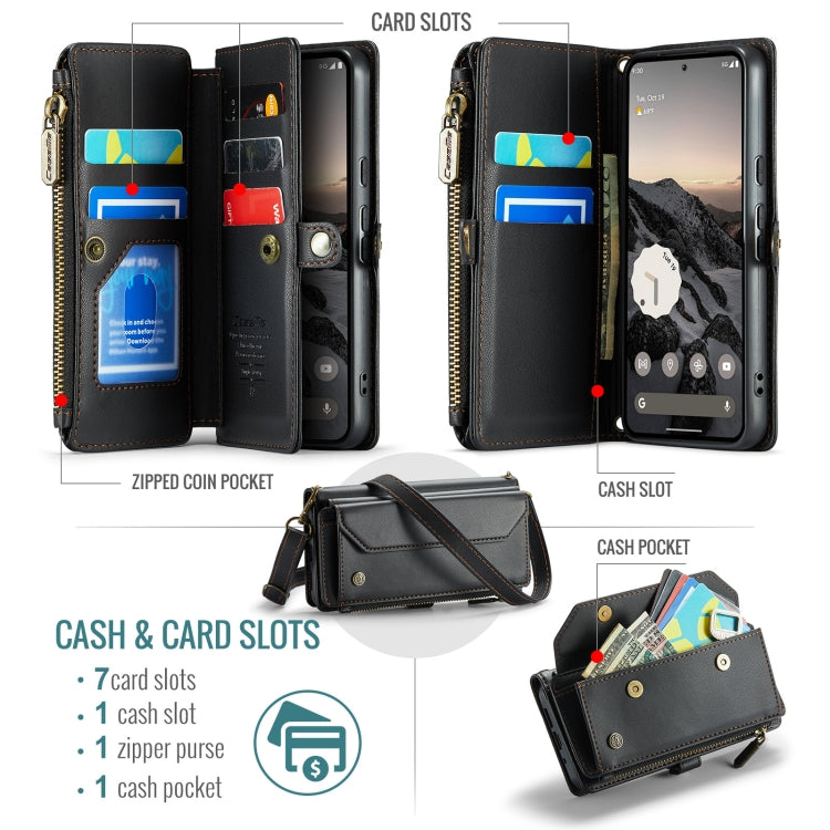 For Google  Pixel 10 / 10 Pro / 9 CaseMe C36 Card Slots Zipper Wallet RFID Anti-theft Leather Phone Case(Black)