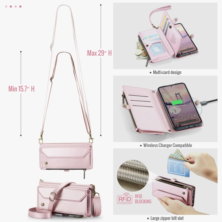 For Google  Pixel 10 / 10 Pro / 9 CaseMe C36 Card Slots Zipper Wallet RFID Anti-theft Leather Phone Case(Pink)
