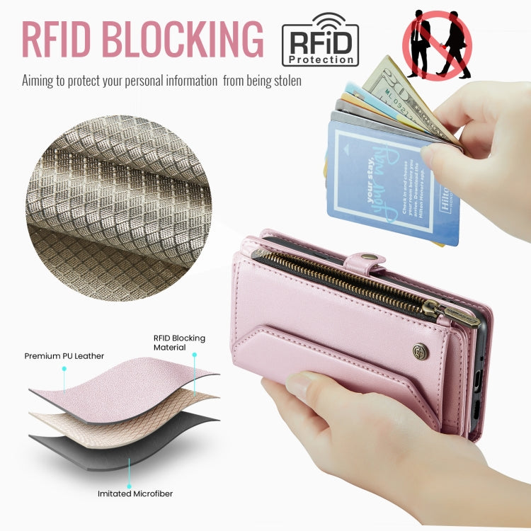 For Google  Pixel 10 / 10 Pro / 9 CaseMe C36 Card Slots Zipper Wallet RFID Anti-theft Leather Phone Case(Pink)