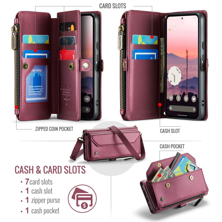For Google  Pixel 10 / 10 Pro / 9 CaseMe C36 Card Slots Zipper Wallet RFID Anti-theft Leather Phone Case(Wine)