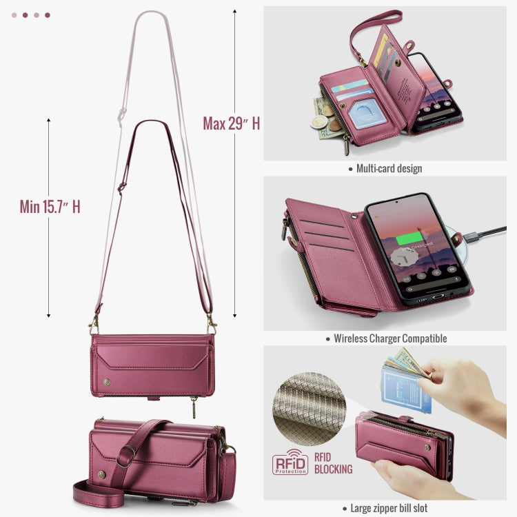 For Google  Pixel 10 / 10 Pro / 9 CaseMe C36 Card Slots Zipper Wallet RFID Anti-theft Leather Phone Case(Wine)