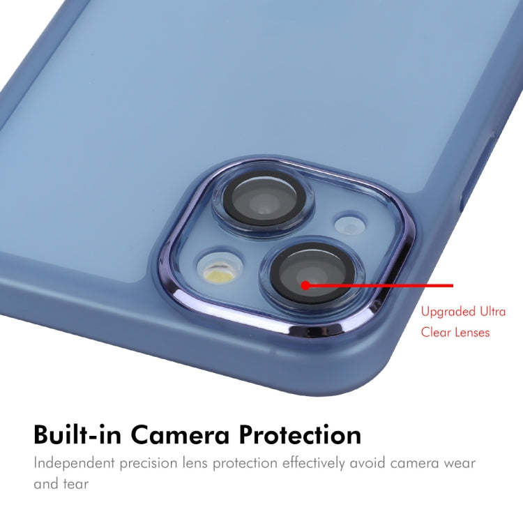 For iPhone 15 Plus ENKAY Hat-Prince Translucent Matte TPU Phone Case with Lens Film + 9H Big Arc Edge Film(Blue)