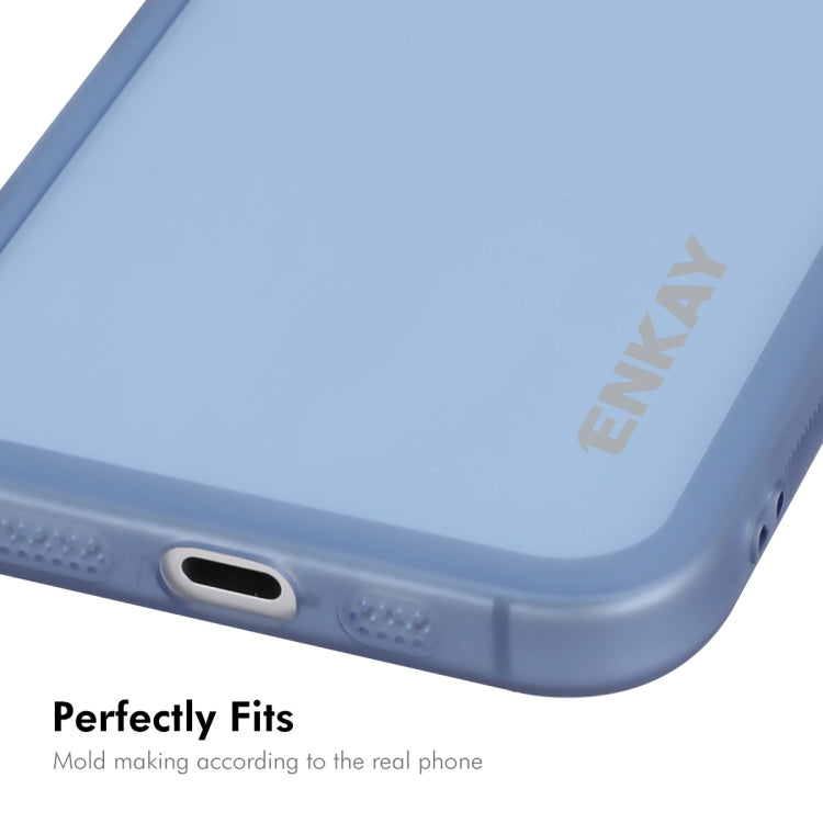 For iPhone 16 Plus ENKAY Hat-Prince Translucent Matte TPU Phone Case with Lens Film + 9H Big Arc Edge Film(Blue)