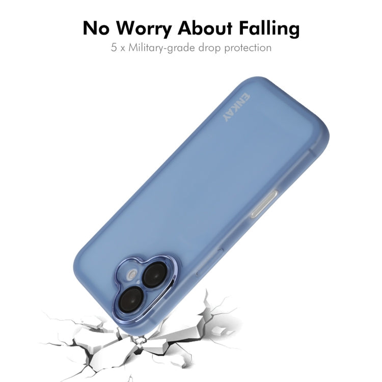 For iPhone 16 ENKAY Hat-Prince Translucent Matte TPU Phone Case with Lens Film + 9H Big Arc Edge Film(Purple)