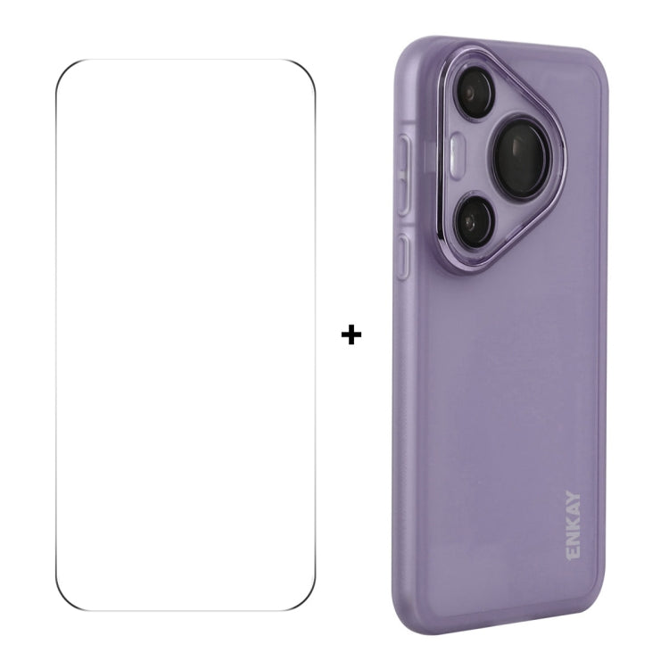 For Huawei Pura 70 ENKAY Hat-Prince Translucent Matte TPU Phone Case with Lens Film + 9H Big Arc Edge Film(Purple)