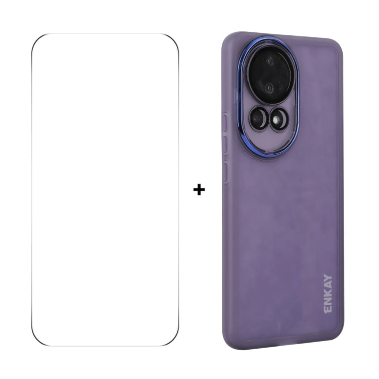 For Huawei nova 12 ENKAY Hat-Prince Translucent Matte TPU Phone Case with Lens Film + 9H Big Arc Edge Film(Purple)
