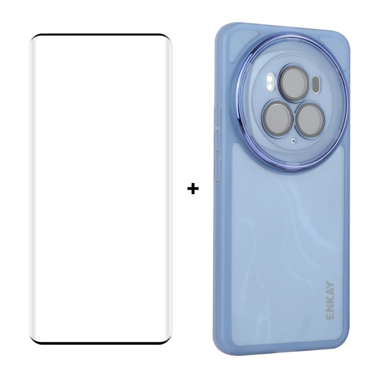 For Honor Magic6 ENKAY Hat-Prince Translucent Matte TPU Phone Case with Lens Film + 3D Hot Bending Film(Blue)