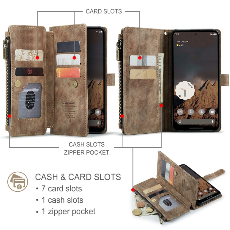 For Google Pixel 10 / 10 Pro / 9 CaseMe C30 Card Slots Zipper Wallet Leather Phone Case(Brown)