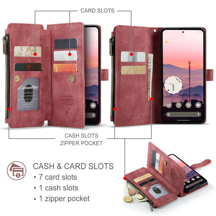 For Google Pixel 10 / 10 Pro / 9 CaseMe C30 Card Slots Zipper Wallet Leather Phone Case(Wine Red)