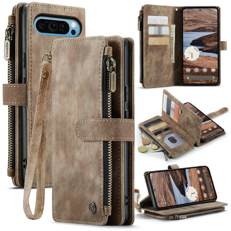 For Google Pixel 9 Pro XL / 10 Pro XL CaseMe C30 Card Slots Zipper Wallet Leather Phone Case(Brown)