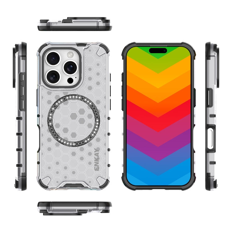 For iPhone 16 Pro Max ENKAY Hat-Prince Honeycomb MagSafe Shockproof Phone Case with Large Arc Edge Film(Blue)