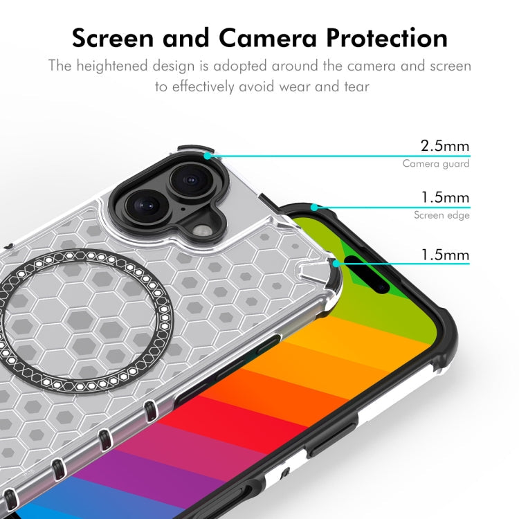 For iPhone 16 Plus ENKAY Hat-Prince Honeycomb MagSafe Shockproof Phone Case with Large Arc Edge Film(White)