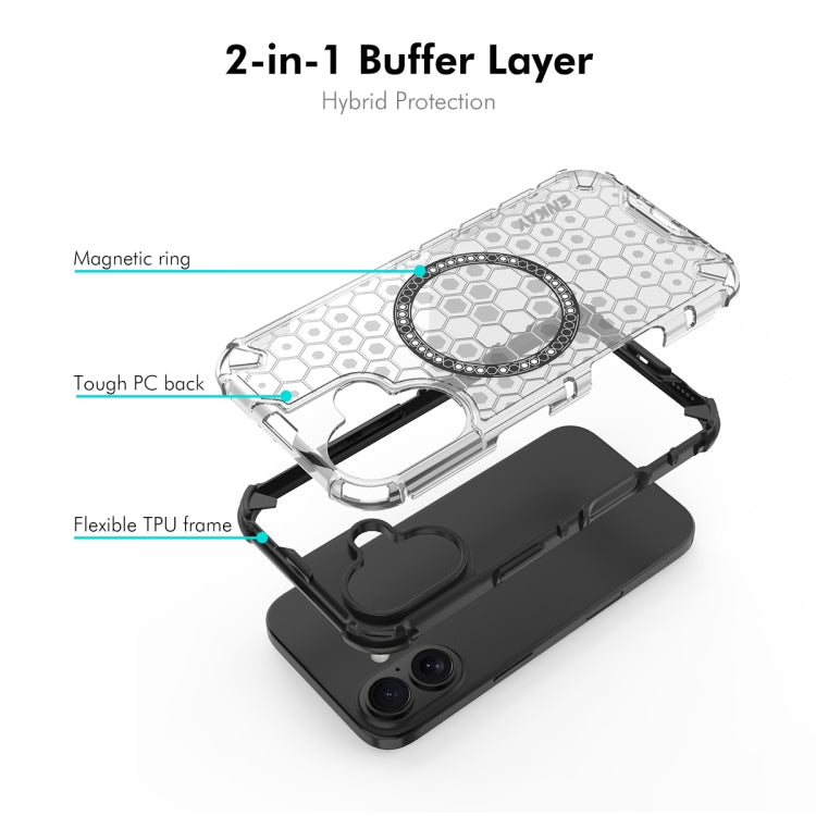For iPhone 16 Plus ENKAY Hat-Prince Honeycomb MagSafe Shockproof Phone Case with Large Arc Edge Film(Green)
