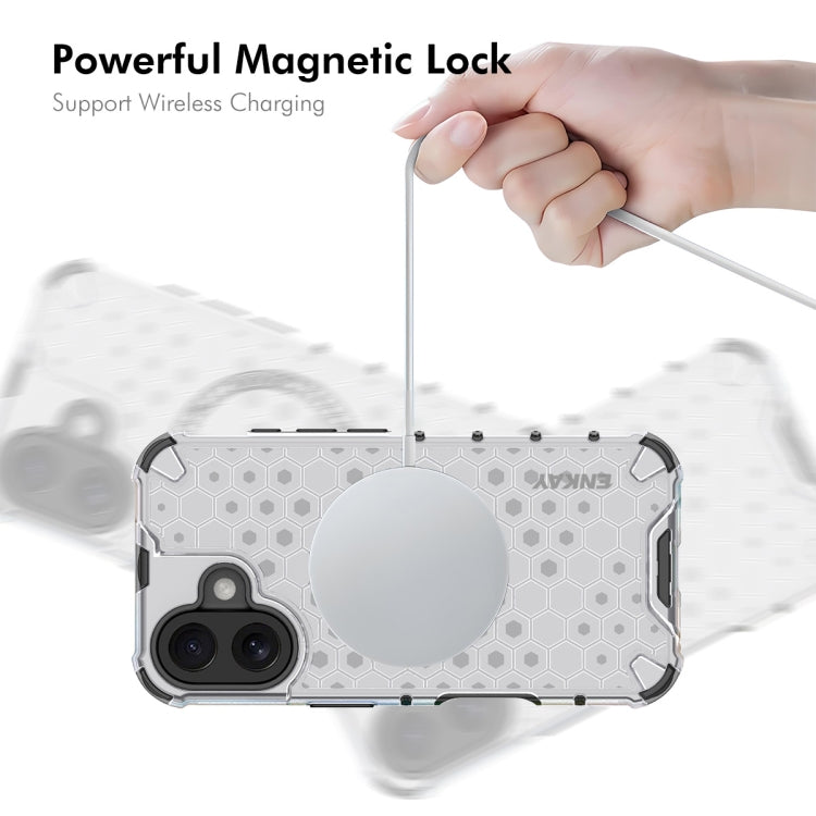 For iPhone 16 ENKAY Hat-Prince Honeycomb MagSafe Shockproof Phone Case with Large Arc Edge Film(Red)