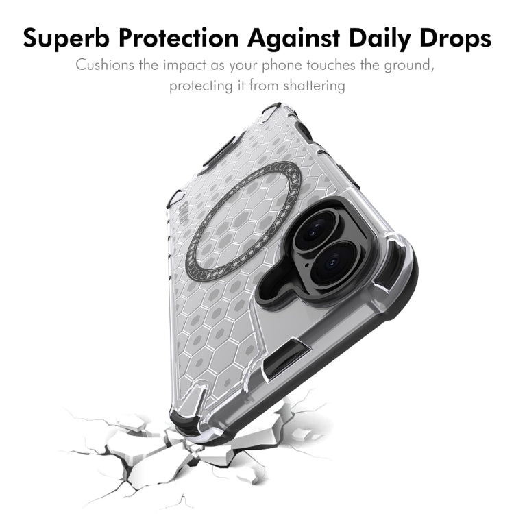 For iPhone 16 ENKAY Hat-Prince Honeycomb MagSafe Shockproof Phone Case with Large Arc Edge Film(Grey)