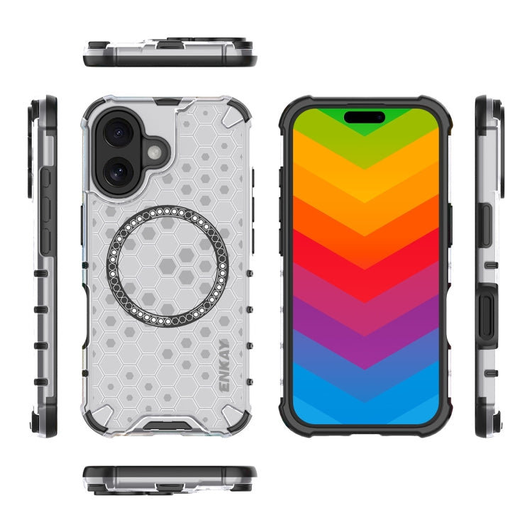 For iPhone 16 ENKAY Hat-Prince Honeycomb MagSafe Shockproof Phone Case with Large Arc Edge Film(Blue)