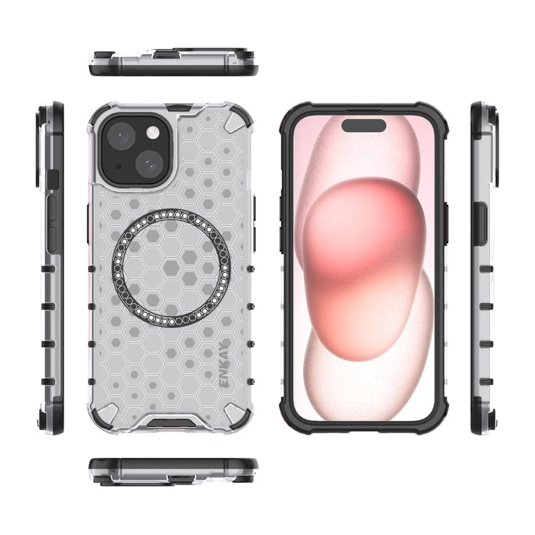 For iPhone 14 Plus ENKAY Hat-Prince Honeycomb MagSafe Shockproof Phone Case with Large Arc Edge Film(Grey)