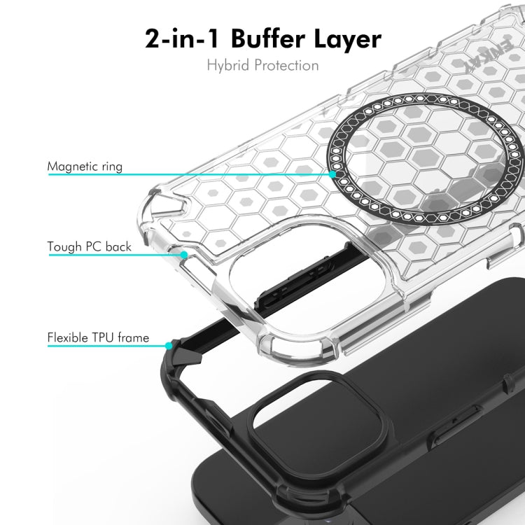 For iPhone 14 Plus ENKAY Hat-Prince Honeycomb MagSafe Shockproof Phone Case with Large Arc Edge Film(Blue)