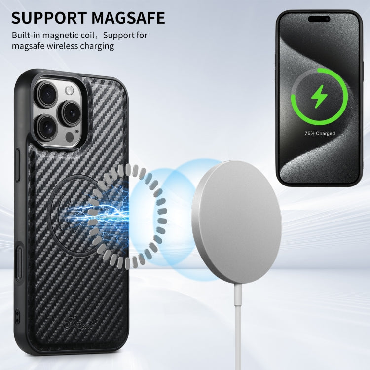 For iPhone 13 Suteni TXWH18 Carbon Fiber Texture Detachable Wallet MagSafe Phone Case(Black)
