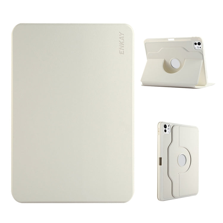 For iPad Pro 11 2025 / 2024 ENKAY 360 Rotation TPU Leather Smart Tablet Case with Pen Slot(Beige)