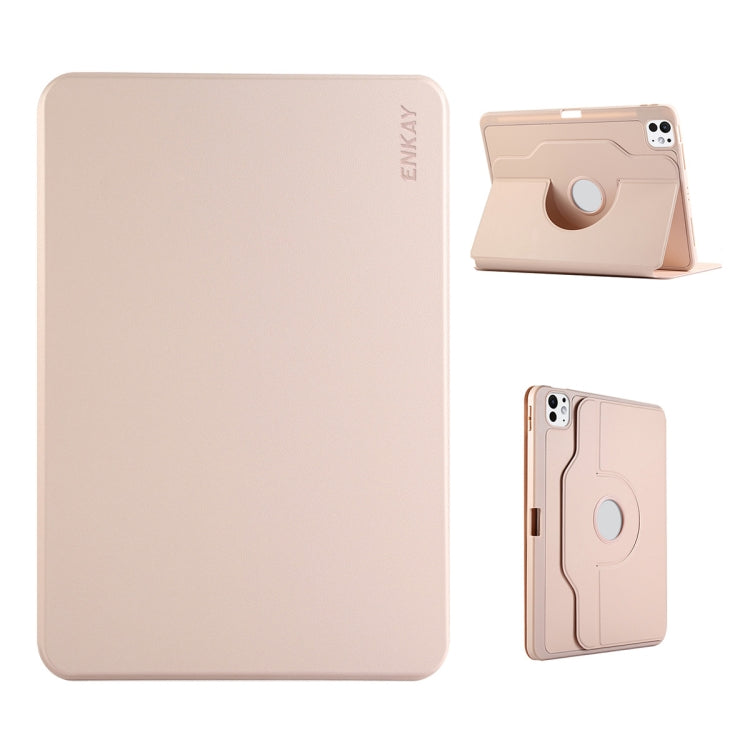 For iPad Air 13 2026 / 2025 / 2024 ENKAY 360 Rotation TPU Leather Smart Tablet Case with Pen Slot(Pink)