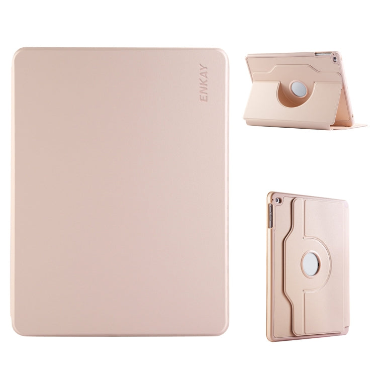 For iPad Air / Air 2 / 9.7 2017 / 2018 ENKAY 360 Rotation TPU Leather Smart Tablet Case with Pen Slot(Pink)