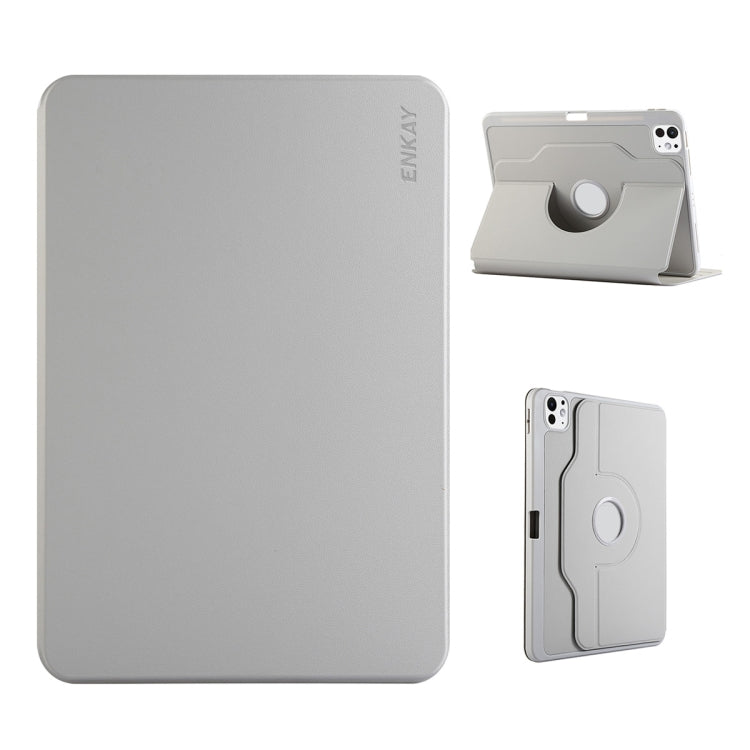 For iPad Pro 11 2022 / 2021 / 2020 ENKAY 360 Rotation TPU Leather Smart Tablet Case with Pen Slot(Grey)