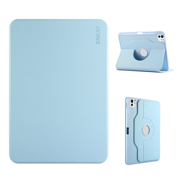 For iPad Pro 11 2022 / 2021 / 2020 ENKAY 360 Rotation TPU Leather Smart Tablet Case with Pen Slot(Light Blue)