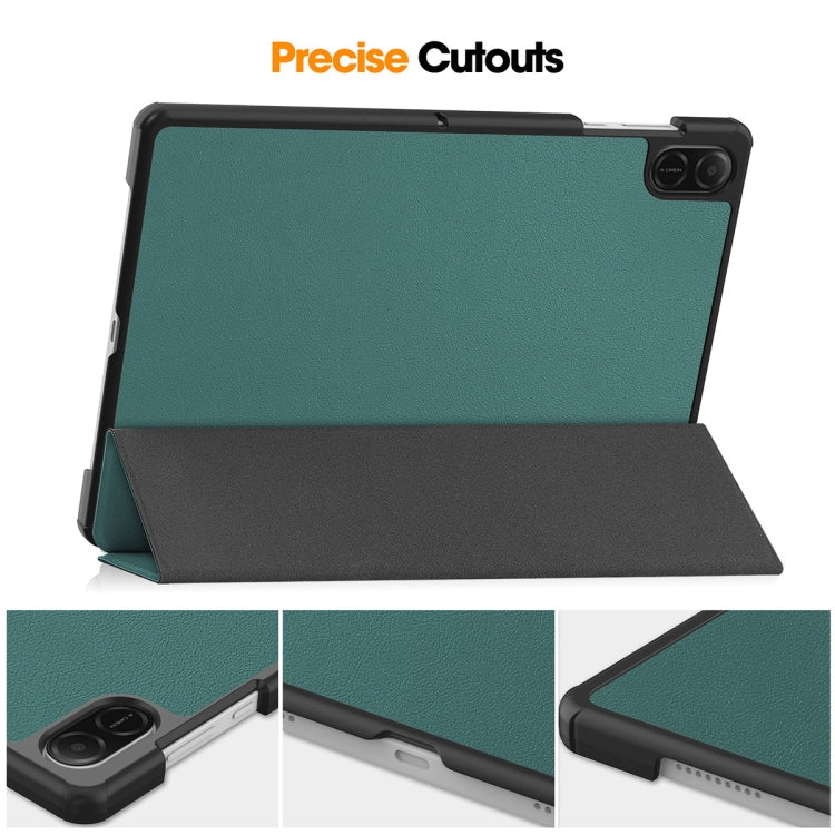 For Honor Pad X8a 11 ENKAY Tri-fold Custer Texture Leather Stand Tablet Case(Dark Green)
