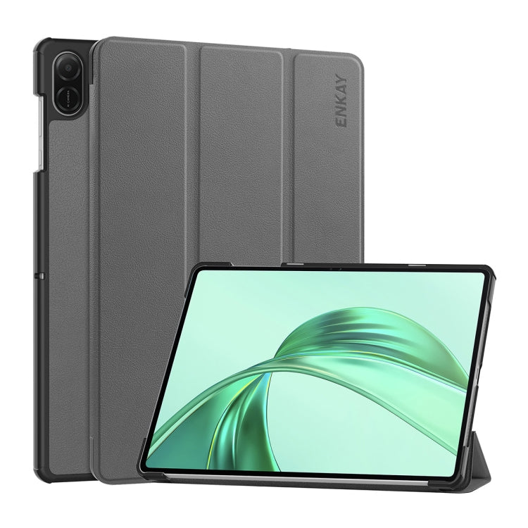 For Honor Pad X8a 11 ENKAY Tri-fold Custer Texture Leather Stand Tablet Case(Grey)