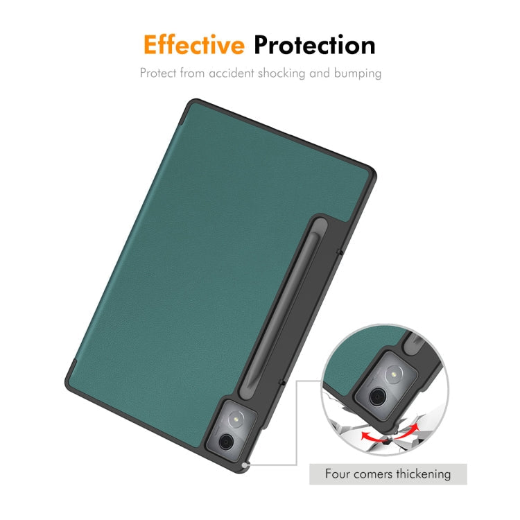 For Lenovo Xiaoxin Pad Pro 12.7 2025 ENKAY Tri-fold Custer Texture Platic Leather Smart Tablet Case(Dark Green)
