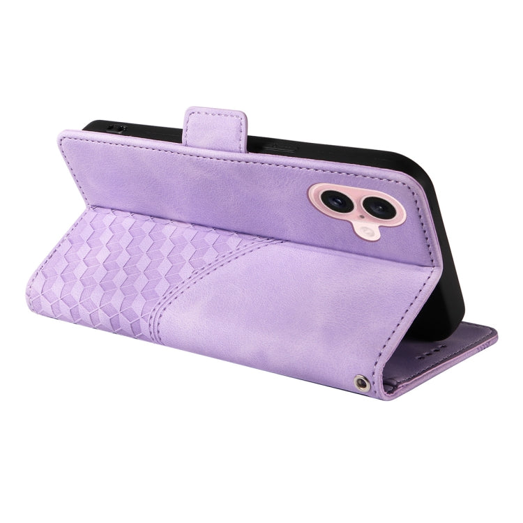 For iPhone 16 ENKAY Embossed Rhombus Starry Leather Phone Case with Screen Film(Blue)