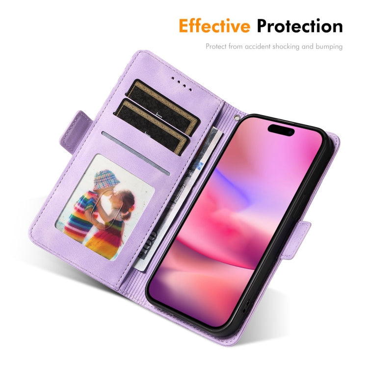 For iPhone 16 Plus ENKAY Embossed Rhombus Starry Leather Phone Case with Screen Film(Brown)