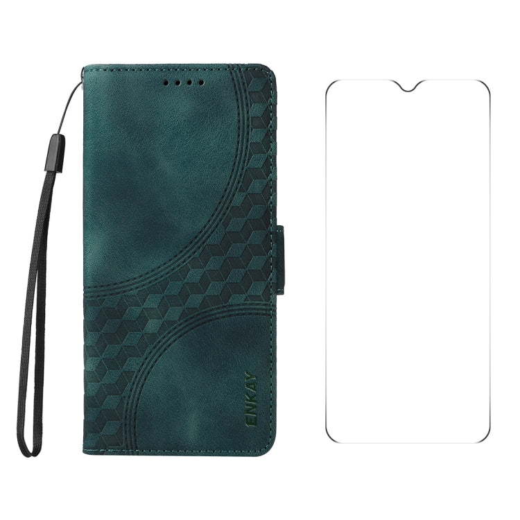 For Samsung Galaxy A06 4G ENKAY Embossed Rhombus Starry Leather Phone Case with Screen Film(Green)