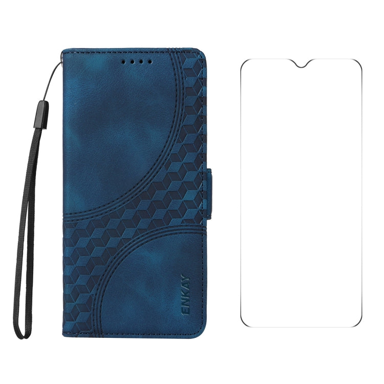 For Samsung Galaxy A26 / A16 4G / 5G ENKAY Embossed Rhombus Starry Leather Phone Case with Screen Film(Blue)