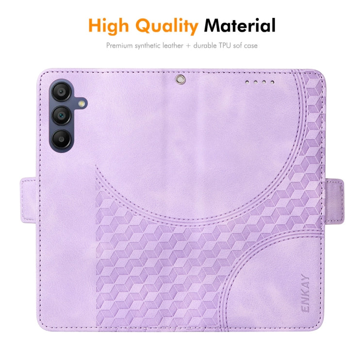 For Samsung Galaxy A26 / A16 4G / 5G ENKAY Embossed Rhombus Starry Leather Phone Case with Screen Film(Brown)