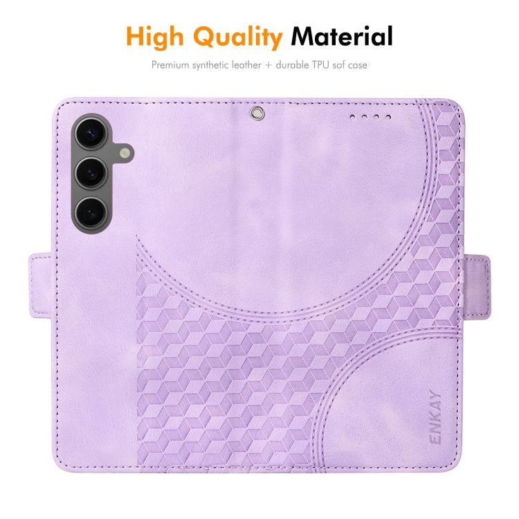 For Samsung Galaxy S25 5G / S24 5G ENKAY Embossed Rhombus Starry Leather Phone Case with Screen Film(Blue)