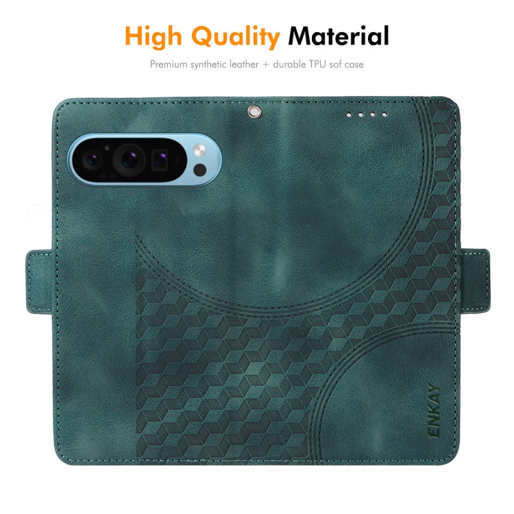 For Google Pixel 9 Pro ENKAY Embossed Rhombus Starry Leather Phone Case with Screen Film(Brown)