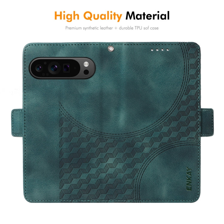 For Google Pixel 9 Pro XL ENKAY Embossed Rhombus Starry Leather Phone Case with Screen Film(Black)