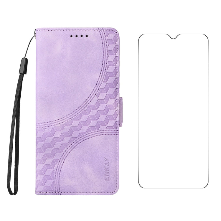For Honor X6b ENKAY Embossed Rhombus Starry Leather Phone Case with Screen Film(Purple)