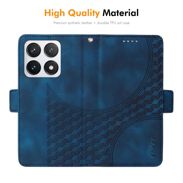For Xiaomi 14T Pro ENKAY Embossed Rhombus Starry Leather Phone Case with Screen Film(Brown)