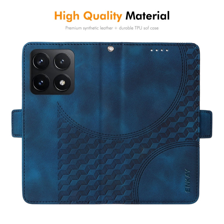 For Xiaomi 14T ENKAY Embossed Rhombus Starry Leather Phone Case with Screen Film(Brown)