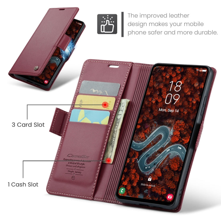 For Samsung Galaxy S24 FE 5G CaseMe 023 Butterfly Buckle Litchi Texture RFID Anti-theft Leather Phone Case(Red)