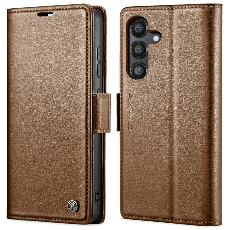 For Samsung Galaxy S24 FE 5G CaseMe 023 Butterfly Buckle Litchi Texture RFID Anti-theft Leather Phone Case(Brown)